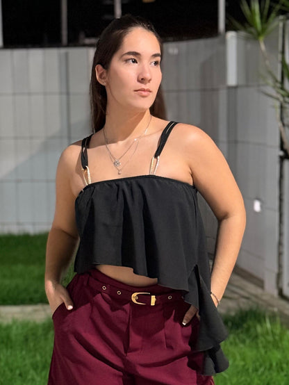 Cropped alça com tira dourada