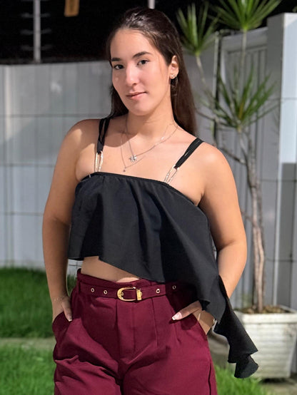 Cropped alça com tira dourada